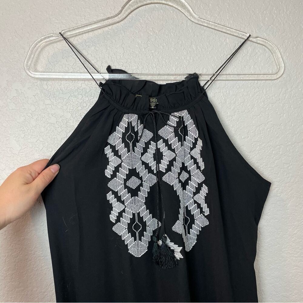 BNWT! LOVE STITCH Black Chiffon Maxi Dress w/Tribal Stitching Size M